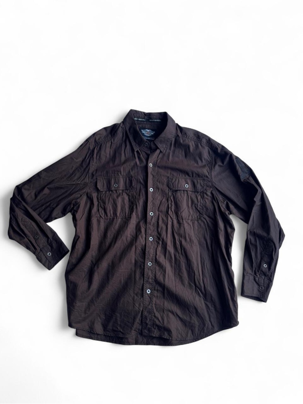Men's Harley Davidson Cotton Button-Up Shirt in Dark Brown - Brand: